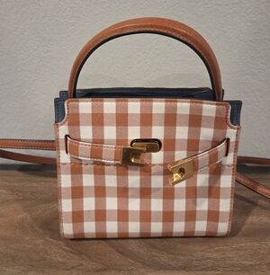 Tory Burch Petite Lee Radziwill Bag In Orange Gingham